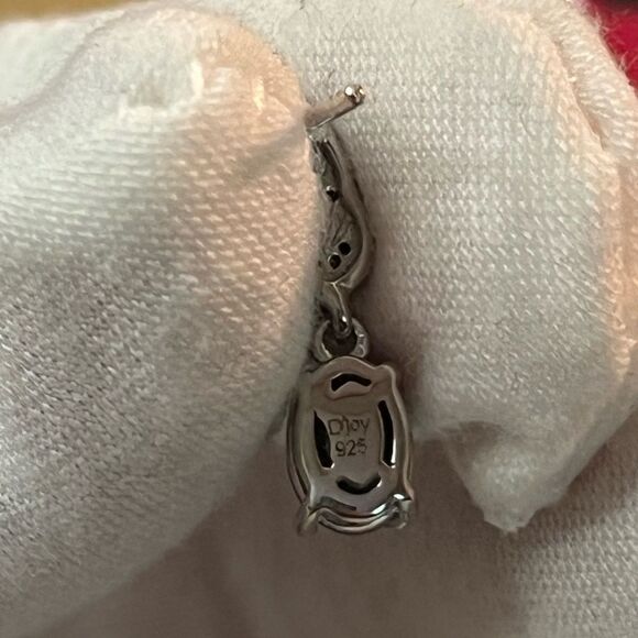 Blue Star Sapphire & Natural White Zircon Dangle Earrings Platinum / Sterling - Picture 5 of 9